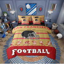 Erosebridal Twin Comforter Set - 7 Pieces Football Bedding Sets Twin Bed in a Bag with Reversible Football Comforter, Sheets, Pillowcases & Shams(San Francisco)