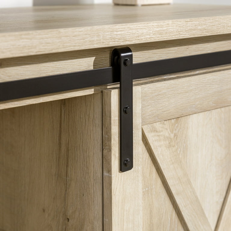 Woven Paths Sliding Farmhouse Barn Door Tv Stand For Tvs Up To 65 White Oak Brown Com Sliding Farmhouse Barn Door Tv Stand, Lawrence Brothers Sliding Door Hardware