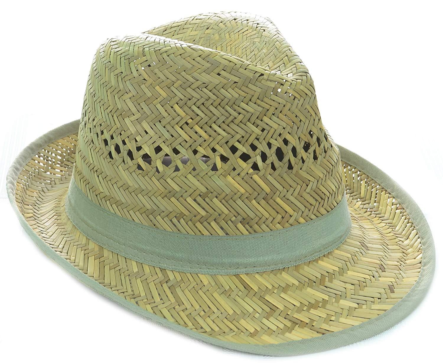 Straw Mint Banded Raffia Fashion Fedora Straw Hat w/Trim Walmart