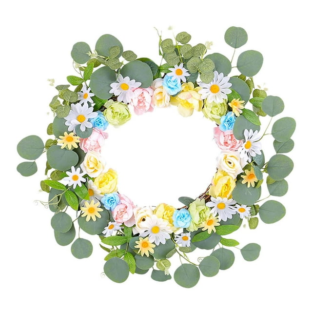 Corona de Rosas Corona de Verano Corona de Margaritas de Moda Simple, Corona de Flores Artificiales para Puerta de Entrada Jardín, Boda, Pared, Patio