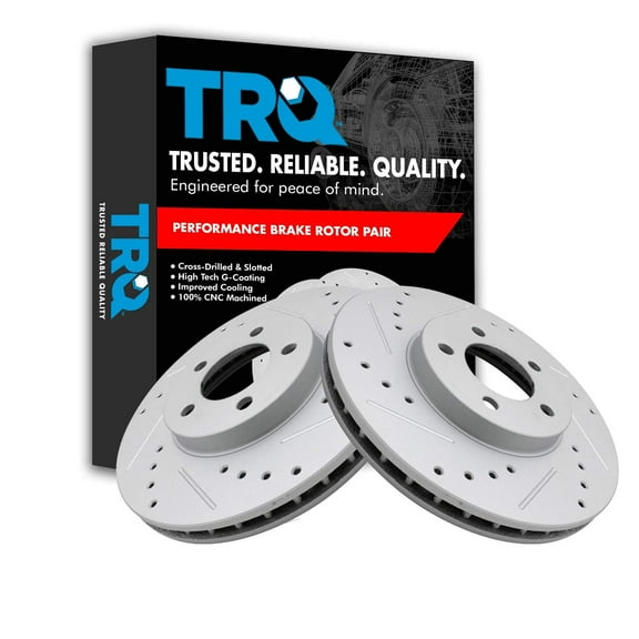 TRQ Front Performance Brake Rotor Drilled Slotted Pair Set for 1995-2002 Continental / 1996-1997 Cougar / 2001-2005 Sable / 1996-2007 Taurus / 1996-1997 Thunderbird