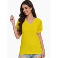 thumbnail image 5 of Women's V-Neck Cropped T-Shirt - Swiss Dot Puff Sleeve Casual Top - Loose Fit Summer Basic Tee, 5 of 6