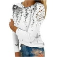 thumbnail image 2 of Royisotas Floral Graphic Women's Tops Gray Summer Long Sleeve Casual Plus Size for Women Shirts Fashion Crew Neck Loose Lace Splicing Tshirts, 2 of 4