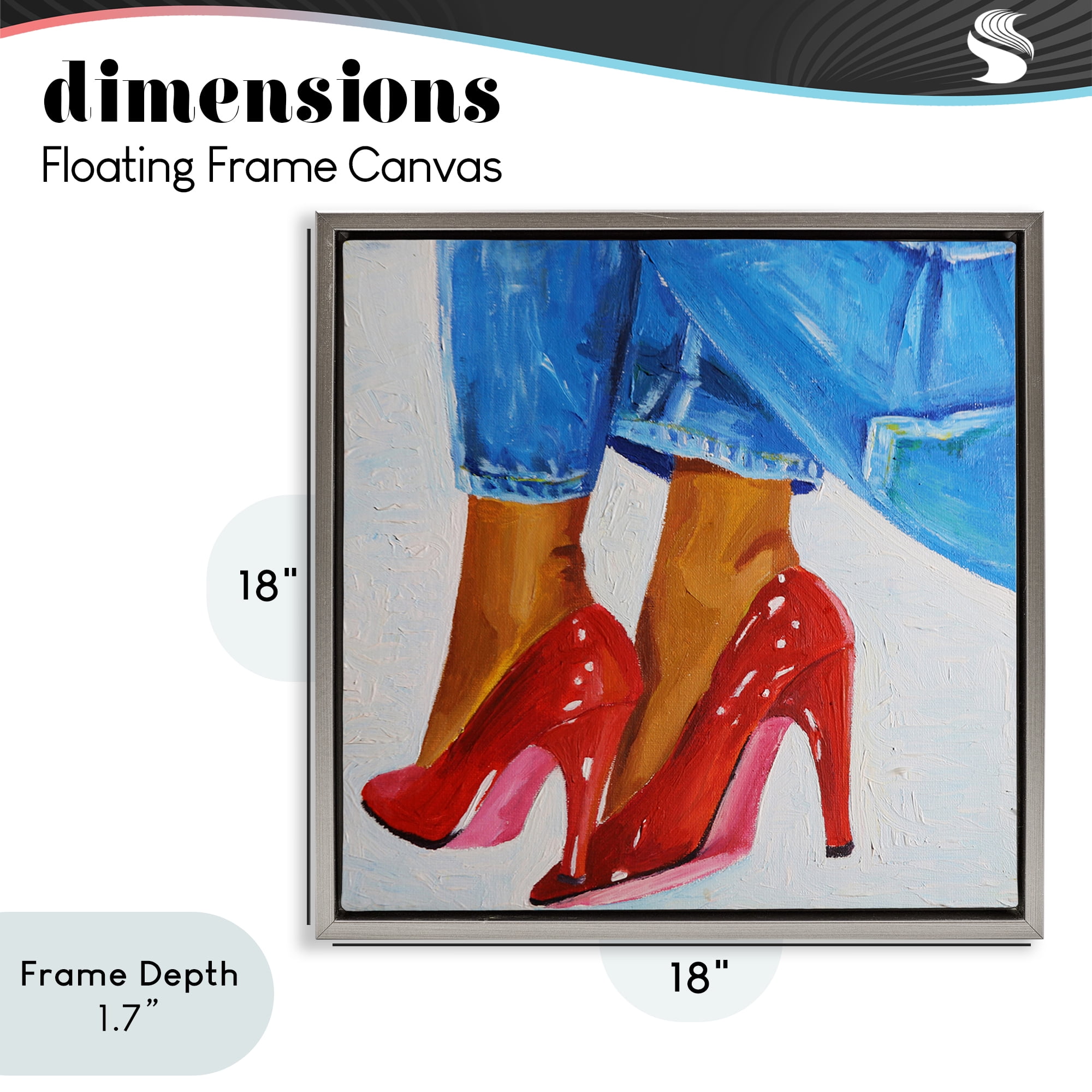 Stupell Industries Glossy Red Pumps & Jeans Gray Framed Floater Canvas Wall Art, design by Violeta Vollmer