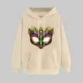 thumbnail image 2 of VBTAPA Womens Mardi Gras Hoodies Funny Mask Graphic Hooded Sweatshirt Carnival Themed Print Long Sleeve Drawstring Pullover Hoodie Holiday Hoody Tops Beige XXL, 2 of 6