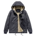 thumbnail image 4 of IYTR Mens Winter Warm Jacket Long Sleeve Zipper Button Hooded Neck Jacket Plus Velvet Coat Solid Color with Pockets Black XL, 4 of 6