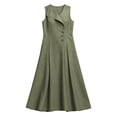 thumbnail image 4 of ClodeEU Women's Sleeveless V Neck Midi Dress,Casual A Line Dress with Button and Pockets Army Green,Women's Plus L, 4 of 5
