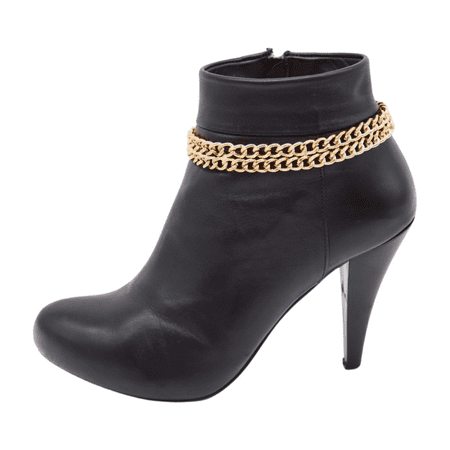 Women Gold Metal Chain Double Strand Boot Bracelet Shoe Charm Anklet Jewelry