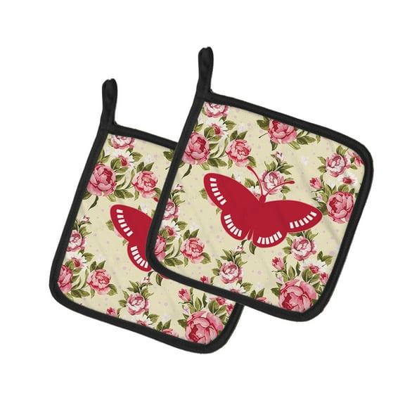 Caroline's Treasures BB1031-RS-YW-PTHD Butterfly Shabby Chic Yellow Roses Pair of Pot Holders , 7.5HX7.5W, multicolor