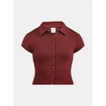 thumbnail image 5 of No Boundaries Button Front Cropped Polo Shirt, Women's, 5 of 5