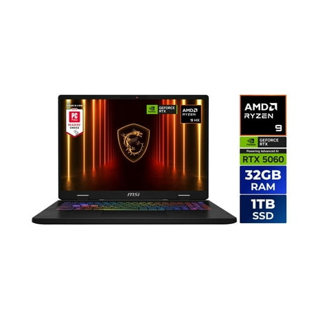 MSI CROSSHAIR A16 16" QHD+ 240Hz AMD® Ryzen™ 9-8940HX RTX 5060 32GBDR5 1TB NVMe SSD Win 11 Gaming Laptop D8WFKG-015US