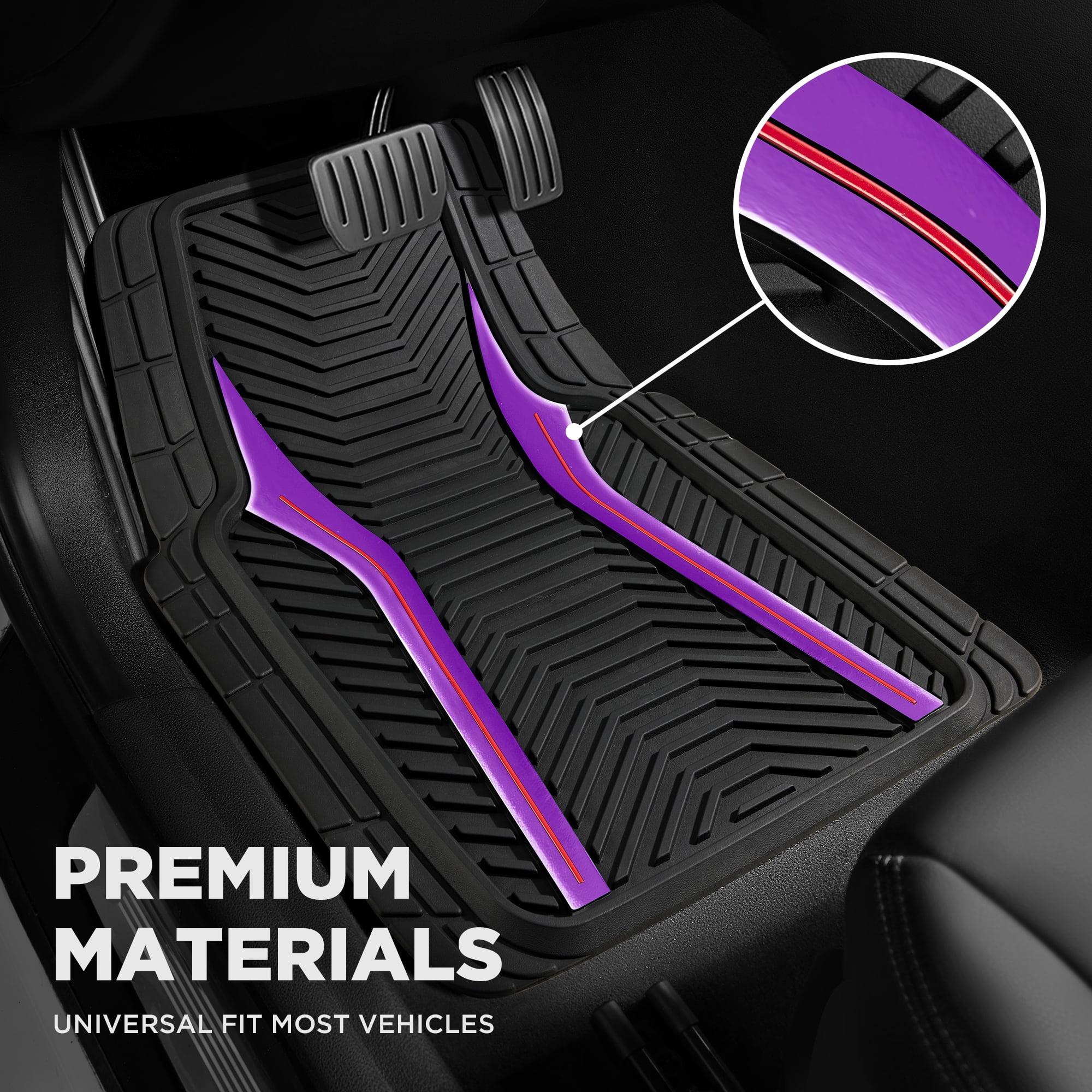 Auto Drive 4Piece Rubber Car Floor Mats Carbon Fiber Purple - Universal Fit