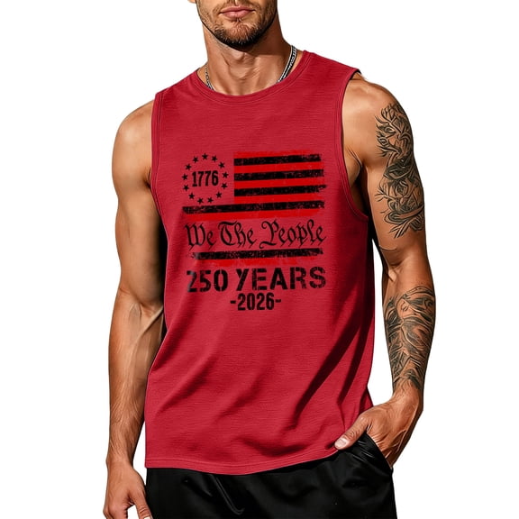Fabrcox S-5XL 250 Anniversary USA Tank Tops Mens 1776-2026 Flag Print 4th of July Sleeveless Shirt Men Independence Day Freedom Patriotic T Shirts for Man Graphic