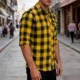 thumbnail image 7 of Lmueinov Mens Short Sleeve Button Down Shirts Plaid Business Casual 3/4 Length Sleeve Tops for Men Pocket Lightweight Summer Fall Daily Going Out Tops, 7 of 7