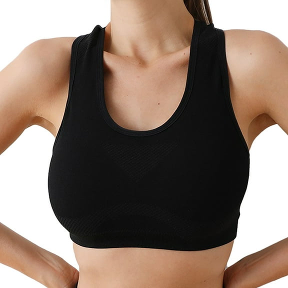 Bigersell Sports Bra Upgrade Women's Fashion New Solid Color Sports Bra with Chest Pads and Shock Absorbent Underwear Balconette Bra Style F-1304 Black M