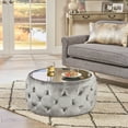 thumbnail image 2 of Noble House Merna Glam Velvet and Tempered Glass Ottoman Coffee Table, Smoke, 2 of 8