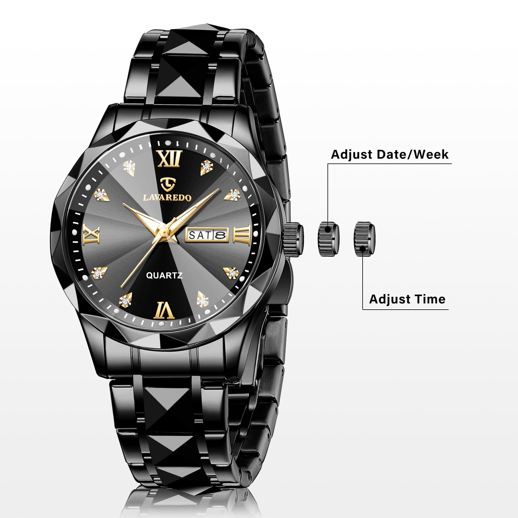 Watches for Men Analog Quartz Stainless Steel Watch with Calendar Window Luminous Indexes Waterproof Luxury Wrist Watch