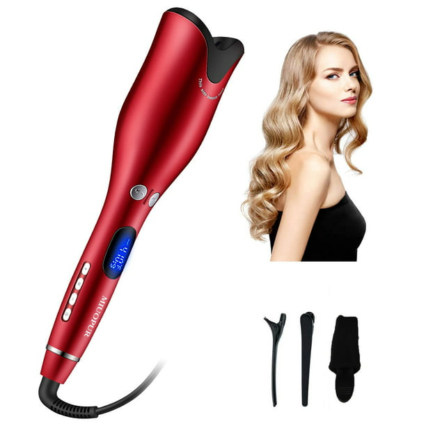 Automatic Hair Curling Iron with Ceramic Ionic Barrel, Smart Anti-Stuck,  Auto Rotating Hair Curling Wand with Temperature Display and Timer,  Professional Hair Curler Styling Tool 