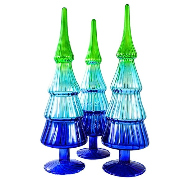 Cody Foster 13.00In Blue Hue Gradient Trees Set Of 3, Glass, Christmas Village Decorate Go6000blxn-3Pcset