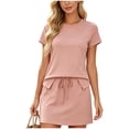 thumbnail image 3 of DYTTDG Women's 2-Piece Casual Outfit | Crew Neck Short Sleeve Top & Drawstring Waist A-Line Skirt Set, Matching Summer Set, 3 of 6