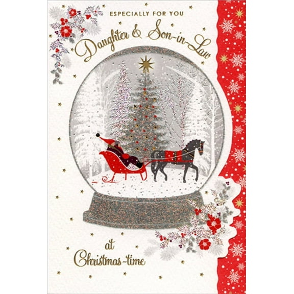 Pictura Horse Drawn Sleigh Snow Globe Daughter and Son-in-Law Christmas Card