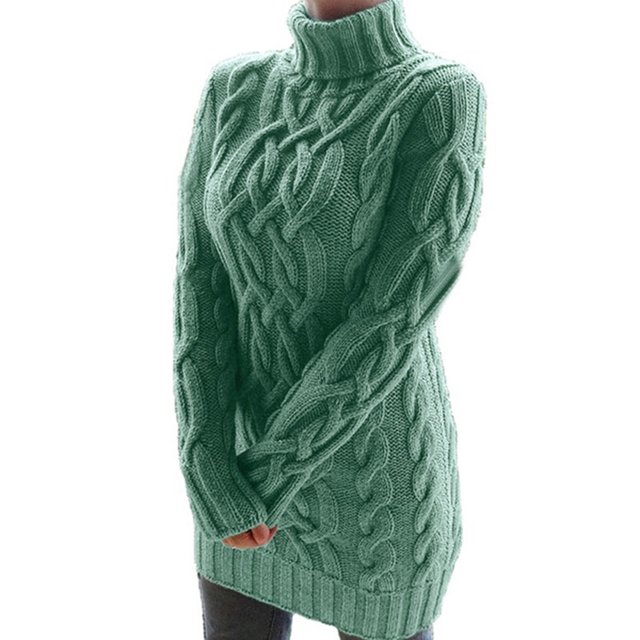 VISgogo Vestido de punto de otoño para mujer, vestido de suéter corto ajustado de cuello alto de manga larga de jacquard torcido de color sólido VISgogo moda