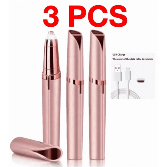 3-Piece Eyebrow And Facial Beard Trimmer, Painless, Rechargeable, Beauty Product, With USB Charging Dry Hair Removal Device, Pink.Running