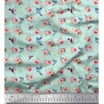 thumbnail image 1 of Soimoi Poly Georgette Fabric Leaves,Floral & Hummingbird Bird Printed Fabric 1 Yard 42 Inch Wide, 1 of 3