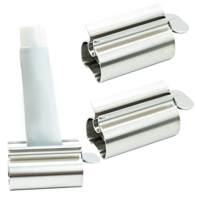 Exprimidor de pasta de dientes 2 piezas, exprimidor de tubo de metal Escurridor de tubo de acero inoxidable Soporte de asiento de pasta de dientes (Plata) oso de fresa Hogar