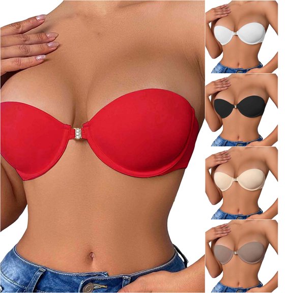 EliteGoogv Front Closure Bras For Women Lace Bras For Women Padded Semi Cup Push Up Wireless Womens Bras Everyday Bras For Women Red 34