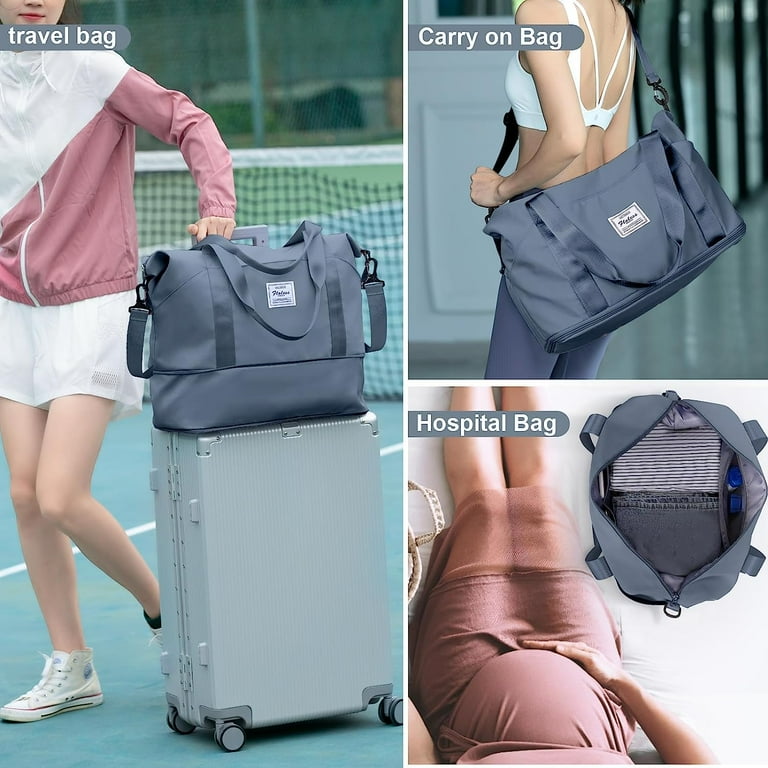 Travel Bag Waterproof Duffel Gym Tote Bag Weekender Carry On Overnight Bags for Women Men Approved Personal Item Bag for Airlines with Trolley