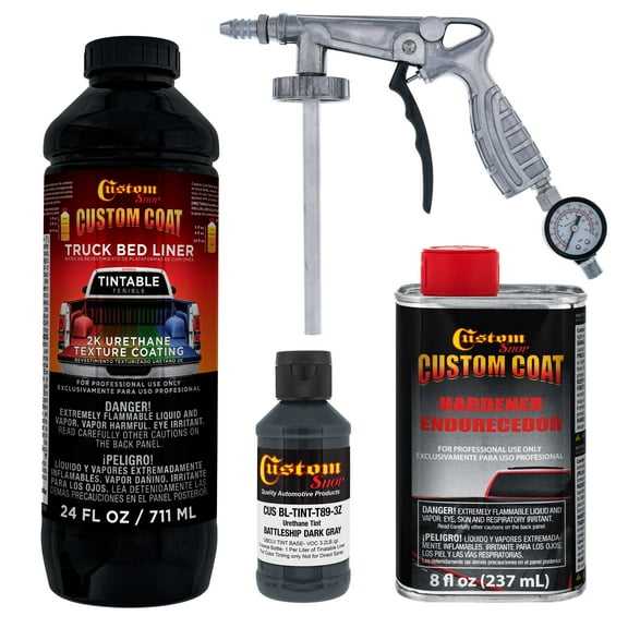Custom Coat 36118 Battleship Dark Gray T89 Urethane Spray-On Truck Bed Liner, 1 Quart Kit with Spray Gun