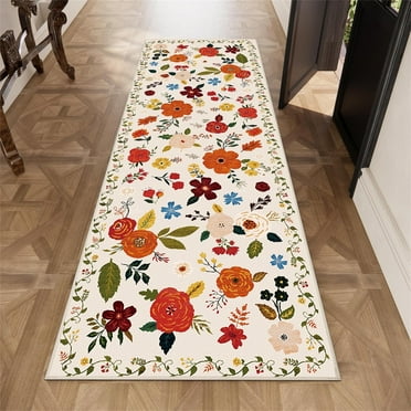 2'x 6' Boho Runner Rug for Hallways, Soft Non Slip Washable Runner Rug Floral Floor Carpet Runner Rug for Entryway Laundry Room Bathroom