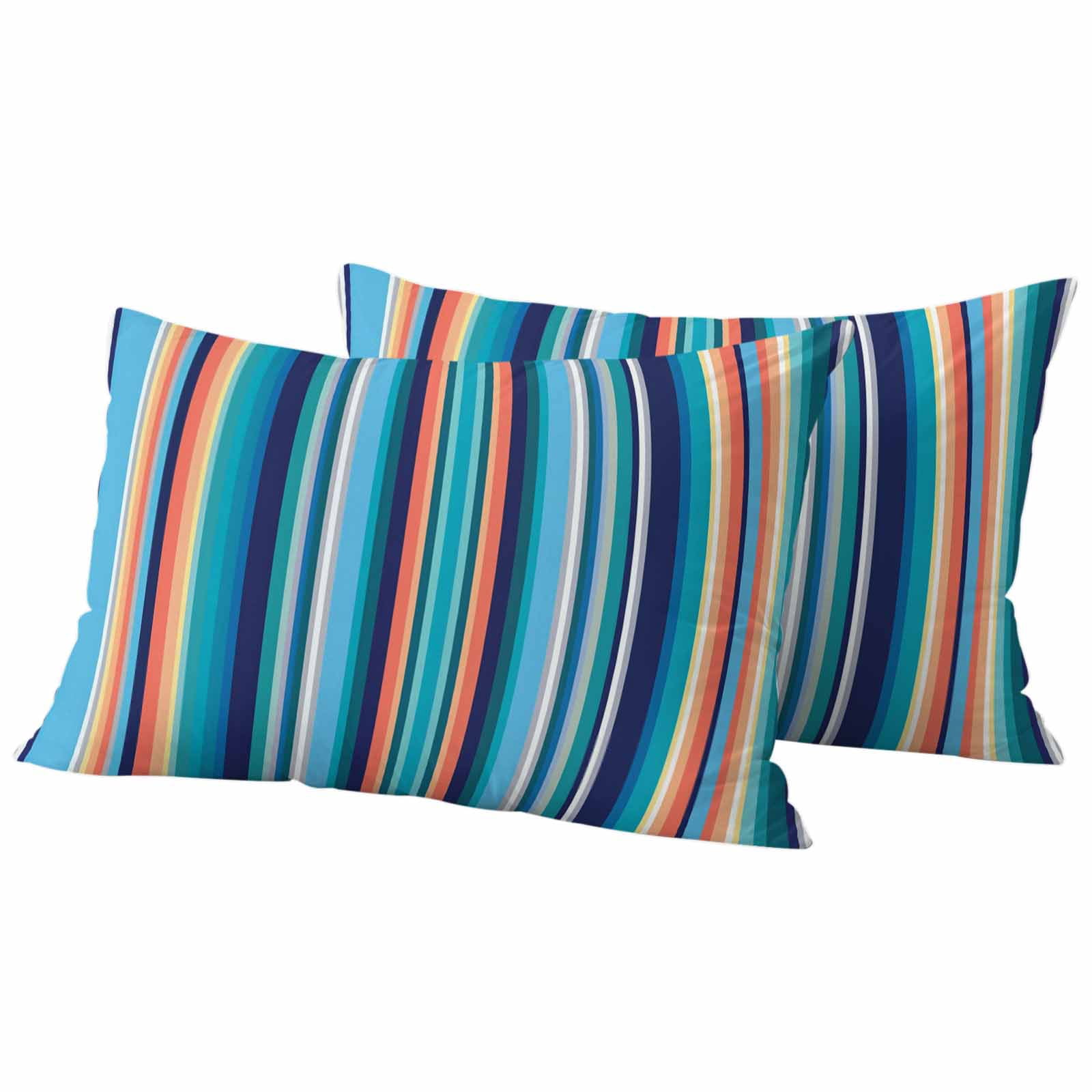 Mexican Style Outdoor Waterproof Throw Pillow Covers 20x12 Set of 2, Colorful Mexico Stripes Light Blue Decorative Pillowcases Cushion Pillowcase for Couch Sofa Patio Outside Pillow Protector