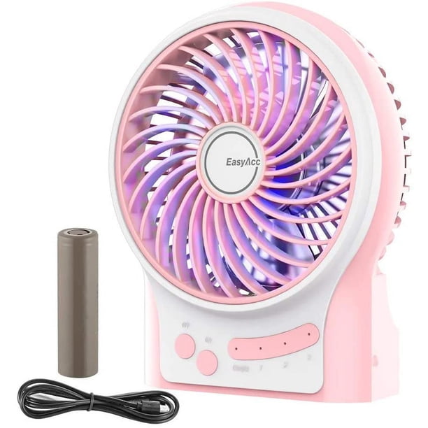 Mini ventilador de mesa, ventilador de escritorio personal USB, batería recargable portátil, silencioso, 2600 mAh, 3 velocidades, viento potente para cocina, hogar, viajes, picnic, color rosa Sailing Electrónica