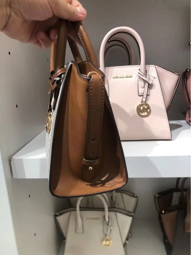 New Michael Kors Avril Small Logo Top-Zip Satchel Purse in Vanilla