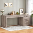 thumbnail image 3 of 55" Executive Desk with Power Outlets and Storage, Wood Computer Desk with 2 Drawers & 1 File Drawer for Home Office, Large PC Workstation Farmhouse Office Desk, Grey, 3 of 8