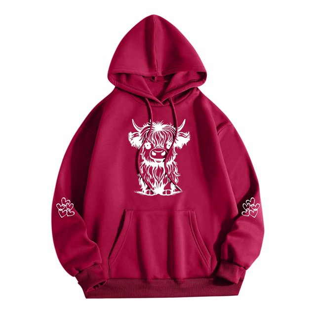 WEAIXIMIUNG Sweat à Capuche Zippé pour Femmes Mignon Manches Longues Adulte Imprimé Graphique Vache Pull Sweat-Shirts à Cordon