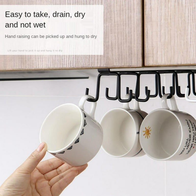 Alich 2pcs Mug Hooks Under Cabinet Holder Rack,Nail Free Adhesive Coffee Holder Hanger for Cups/Kitchen Utensils/Ties Belts/Scarf/Keys