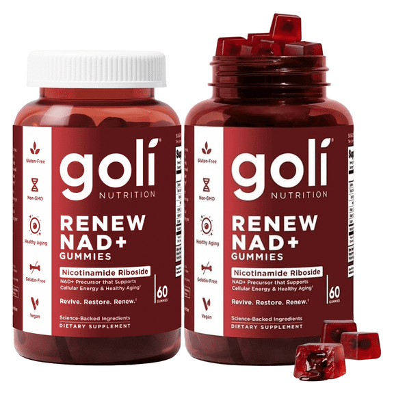 Goli Renew NAD Liquid-Center Vegan Gummies, Nicotinamide Riboside, 120 Ct