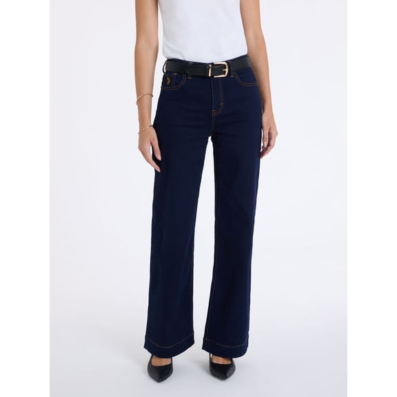U.S. Polo Assn. Women's High Rise Relaxed Knit Denim Wide Leg Jeans