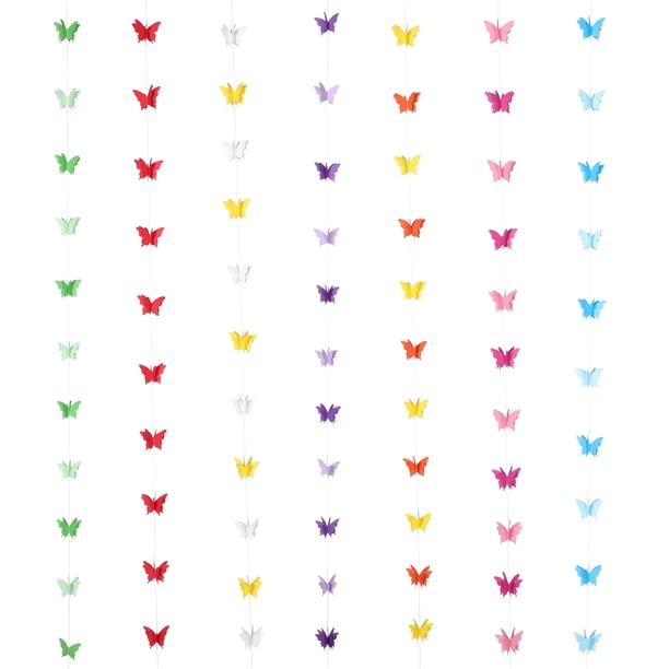 7 guirnaldas colgantes de mariposas, serpentinas de papel para fiestas, banderines de mariposas 3D para decoraciones de bodas, fiestas de cumpleaños, decoración con cadena de mariposas