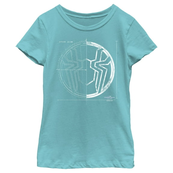 Girl's Marvel Spider-Man: No Way Home Spider Icon Blueprint  Graphic Tee Tahiti Blue Large