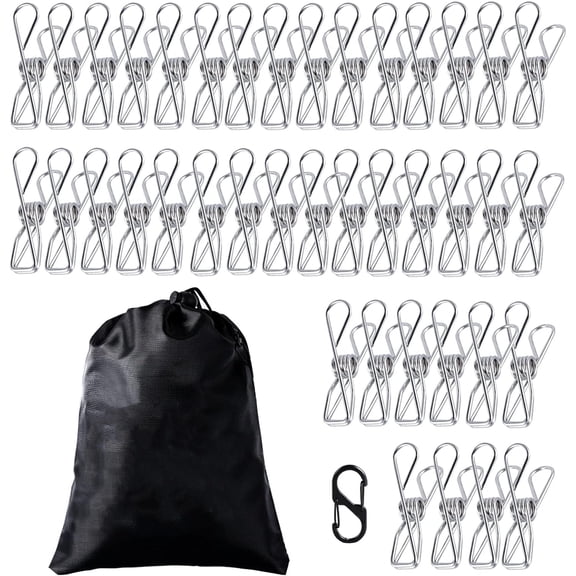 Genreen (50PCS) 2.2 IN Stainless Steel Laundry Clothes Pins Heavy Duty Outdoor, Clothespins for Hanging Clothes, Metal Clips, Metal Snack Bag Chip Clips for Food Packages, Mini Clothes pins