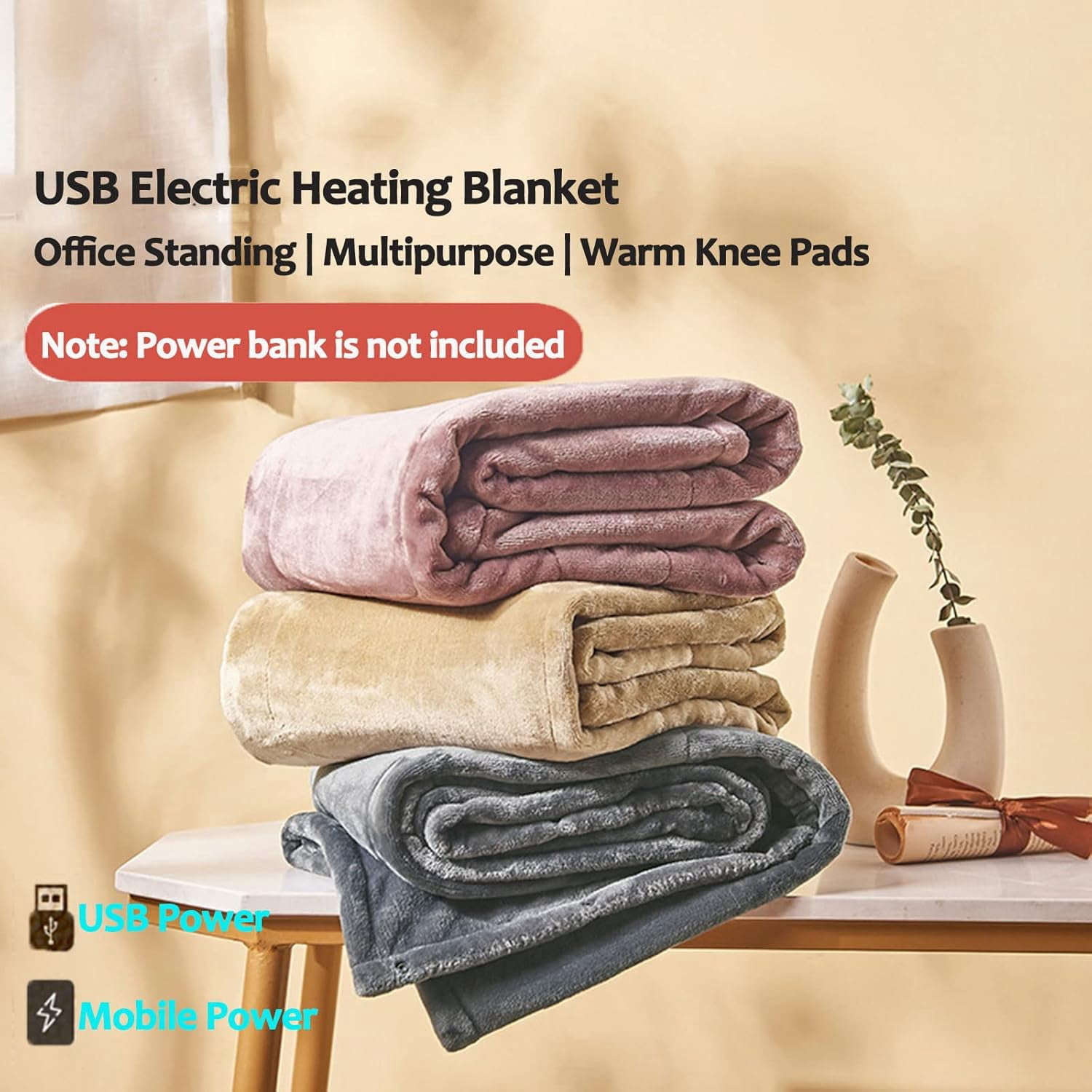 Battery Electric Heated Blanket King Size - Cordless, Rechargeable USB Heating Blanket for Bed, Sofa & Outdoor Use
