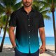 thumbnail image 1 of Blusa y camisa de manga corta con cuello vuelto para hombre, blusa informal de moda con cuello vuelto, estampado degradado, camisa de manga corta con botones, blusa de poliéster para hombre, 1 of 6