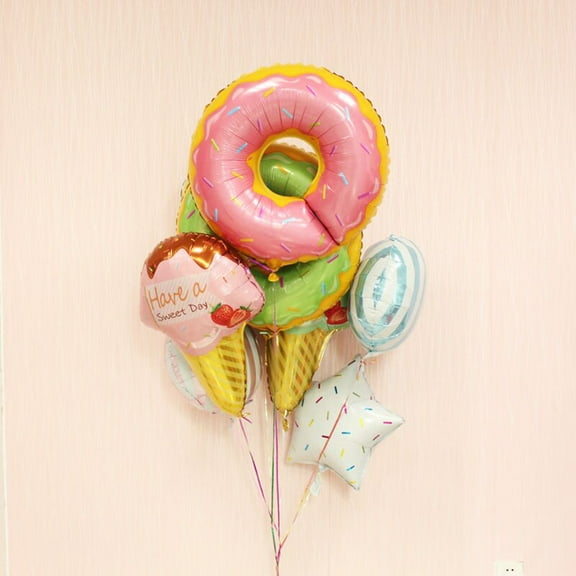 TEHAUX 2Pcs Pink Donut Foil Balloons Reusable Aluminum Decorative Party Balloons for Birthday Wedding Celebration