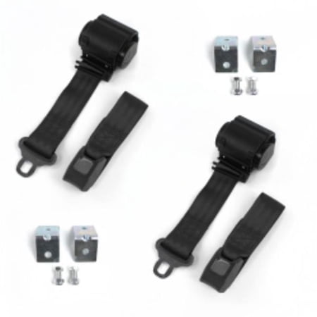 Ford Truck 1957-1960 Standard 2 Point Black Retractable Bucket Seat Belt Kit with Bracketry - 2 Belts