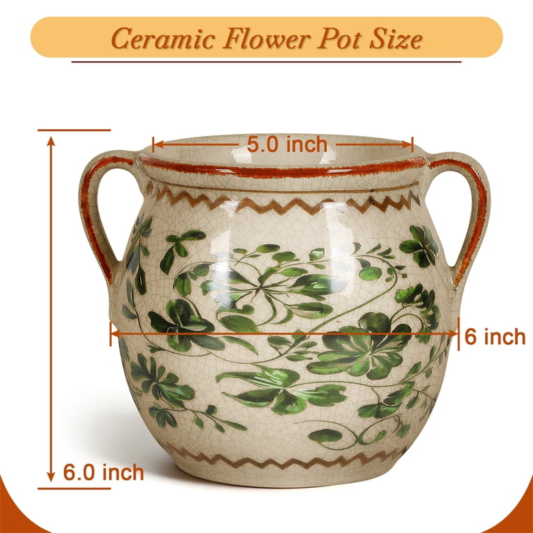 BUYMAX Sage Green Ceramic Plant Pot with Handles photo 3