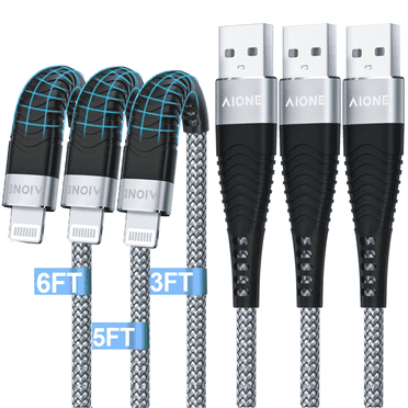 Aione Charger Cord, 3Pack 3FT 5FT 6FT USB A charging Cable, Fast ChargingCompatible with iPhone, Silver